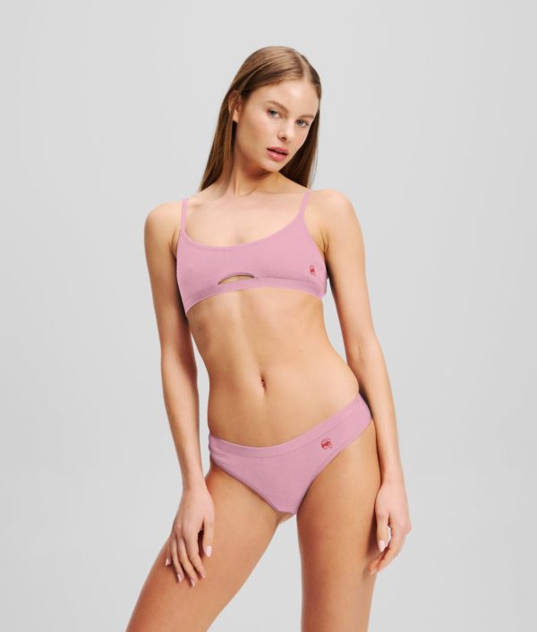 Karl Lagerfeld, Ikon Ribbed Peephole Bralette, Femme, Rose bégonia, Taille: XXS