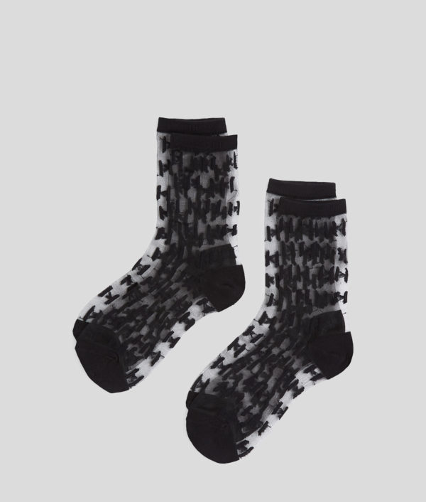 Karl Lagerfeld, Kl Monogram Mesh Socks – 2-pack, Femme, Noir, Taille: X00