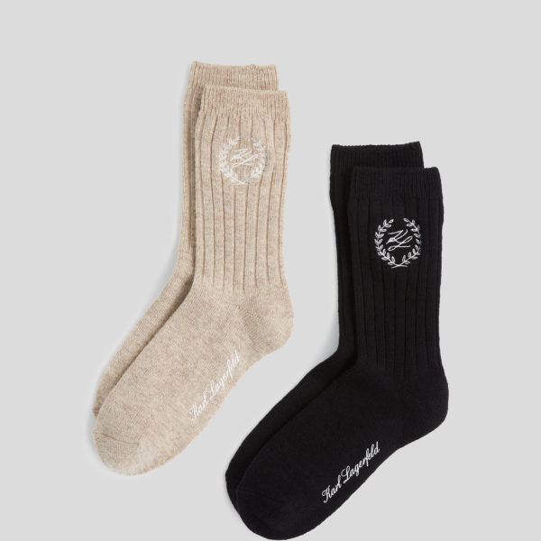 Karl Lagerfeld, Hotel Karl Crest Socks – 2-pack, Femme, Beige/Noir, Taille: X00