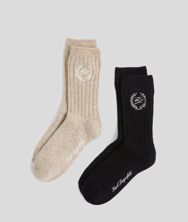 Karl Lagerfeld, Hotel Karl Crest Socks – 2-pack, Femme, Beige/Noir, Taille: X00