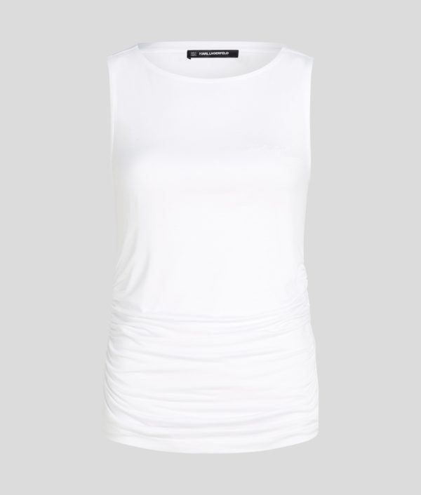 Karl Lagerfeld, Haut Froncé À Col Bateau Karl Signature, Femme, Blanc, Taille: XXXL