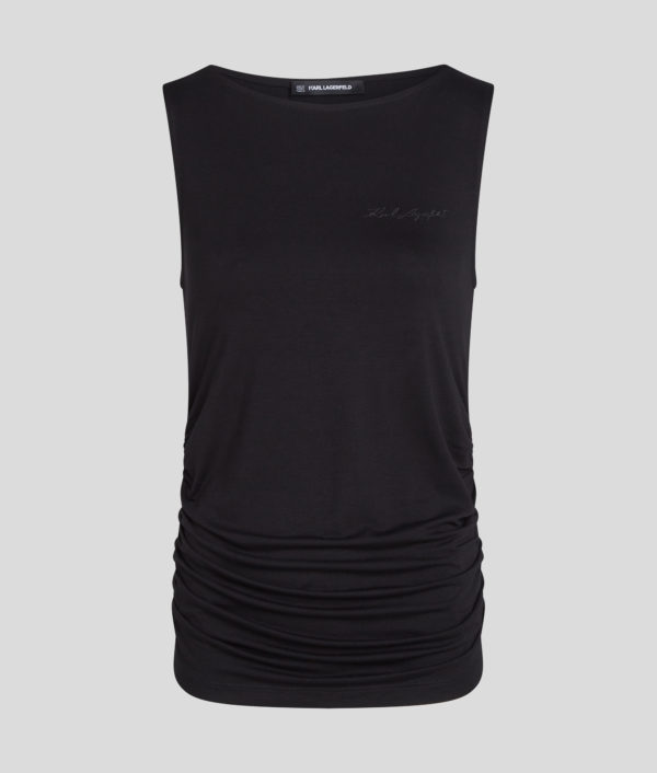 Karl Lagerfeld, Haut Froncé À Col Bateau Karl Signature, Femme, Noir, Taille: XXXL