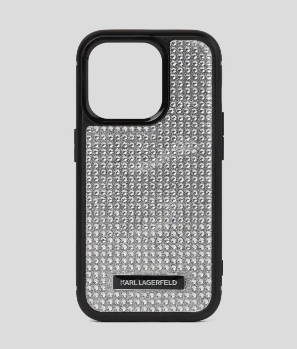 Karl Lagerfeld, Coque Logo Karl Avec Strass Pour Iphone 16 Pro, Femme, Argent, Taille: L00