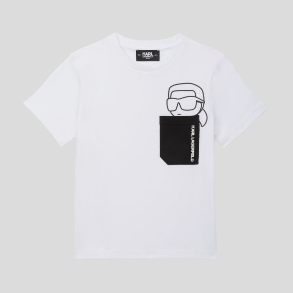 Karl Lagerfeld, T-shirt À Poche Ikon Pour Garçons, unisex, Blanc, Taille: L8Y