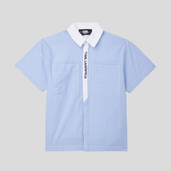 Karl Lagerfeld, Chemise À Manches Courtes Pour Garçons, unisex, Blanc/Bleu, Taille: L8Y