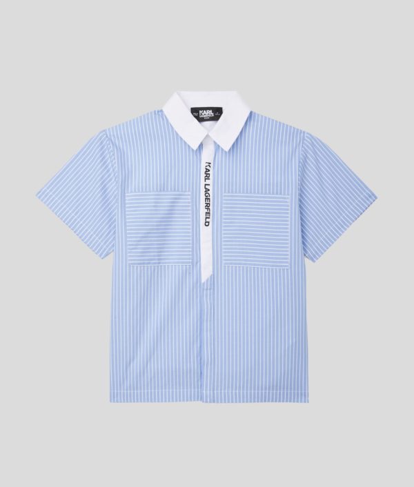 Karl Lagerfeld, Chemise À Manches Courtes Pour Garçons, unisex, Blanc/Bleu, Taille: L8Y