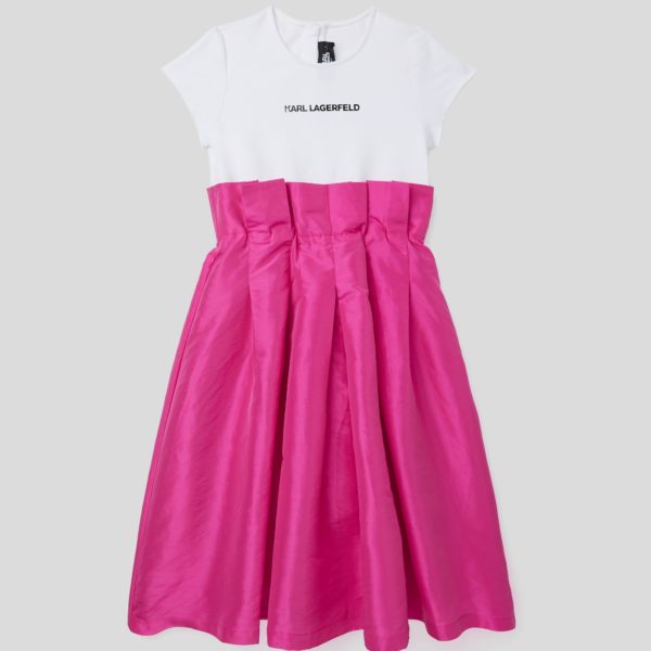 Karl Lagerfeld, Robe De Soirée Unie Pour Filles, unisex, Blanc/Rose, Taille: L8Y