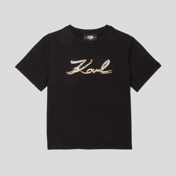 Karl Lagerfeld, T-shirt Karl Signature Pour Filles, unisex, Noir, Taille: L8Y