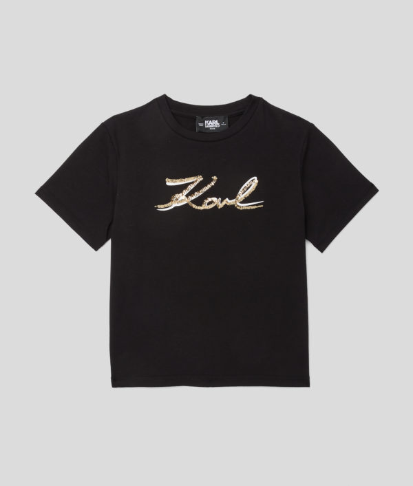 Karl Lagerfeld, T-shirt Karl Signature Pour Filles, unisex, Noir, Taille: L8Y