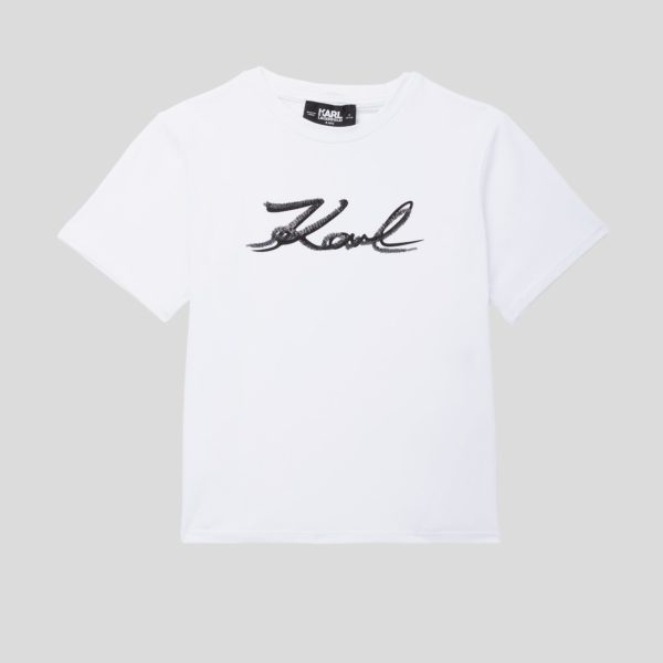 Karl Lagerfeld, T-shirt Karl Signature Pour Filles, unisex, Blanc, Taille: L8Y