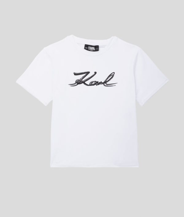 Karl Lagerfeld, T-shirt Karl Signature Pour Filles, unisex, Blanc, Taille: L8Y