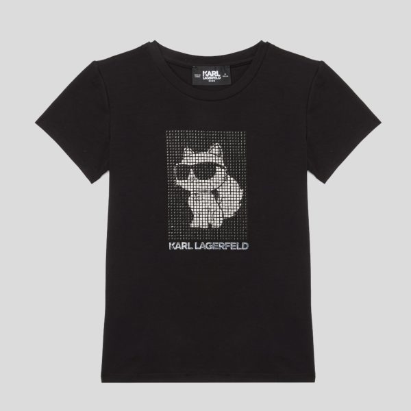 Karl Lagerfeld, T-shirt Ikon Choupette Pour Filles, unisex, Noir, Taille: L8Y