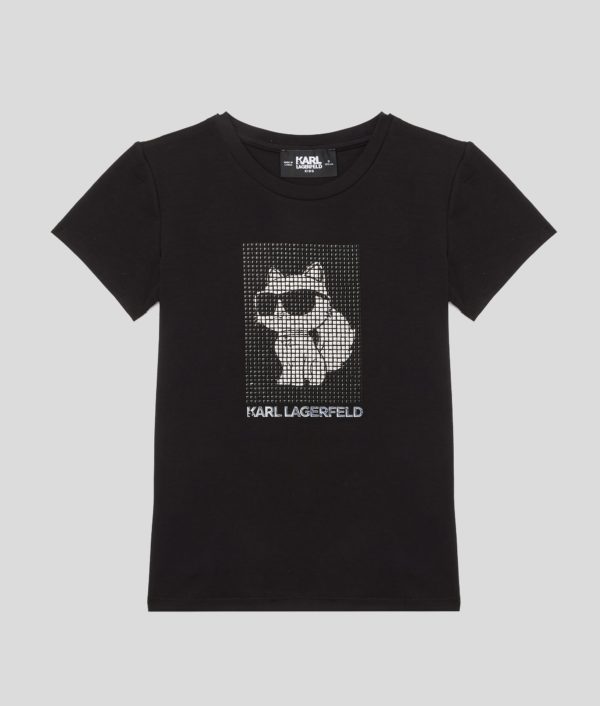 Karl Lagerfeld, T-shirt Ikon Choupette Pour Filles, unisex, Noir, Taille: L8Y