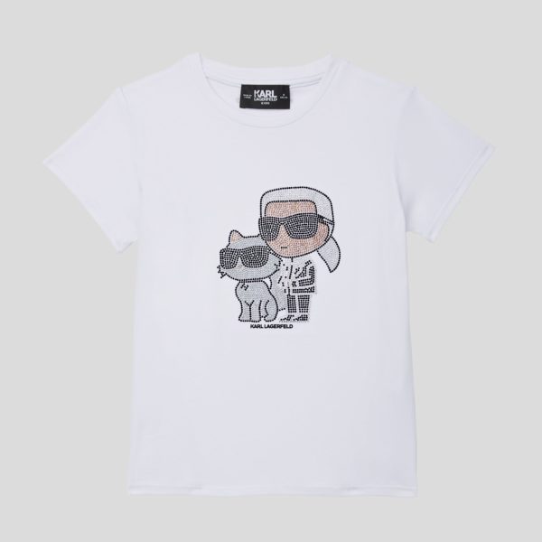 Karl Lagerfeld, T-shirt À Strass Ikon Pour Filles, unisex, Blanc, Taille: L8Y