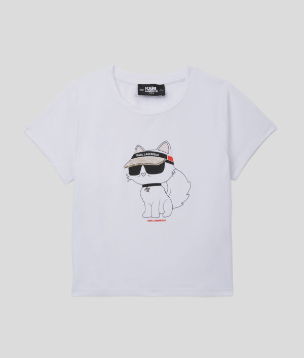 Karl Lagerfeld, T-shirt Ikon Choupette Pour Filles, unisex, Blanc, Taille: L8Y