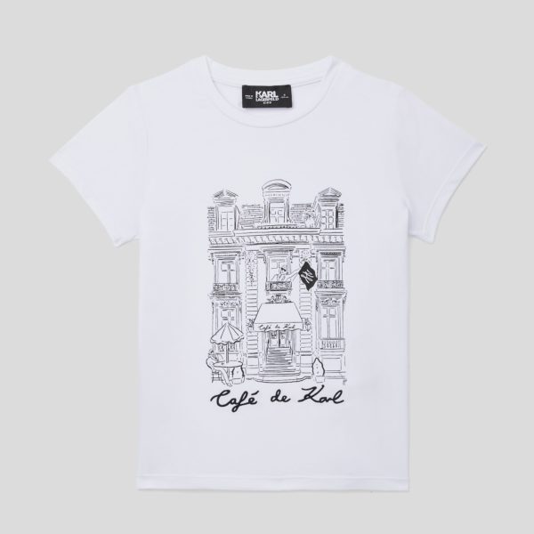 Karl Lagerfeld, T-shirt Café De Karl Pour Filles, unisex, Blanc, Taille: L8Y