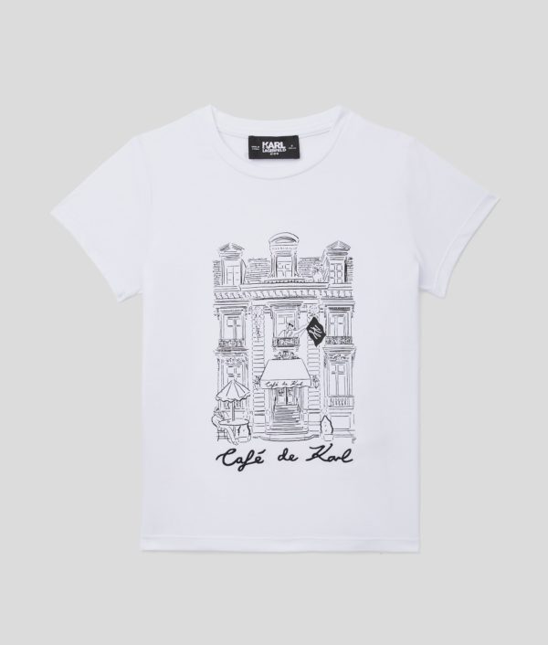 Karl Lagerfeld, T-shirt Café De Karl Pour Filles, unisex, Blanc, Taille: L8Y