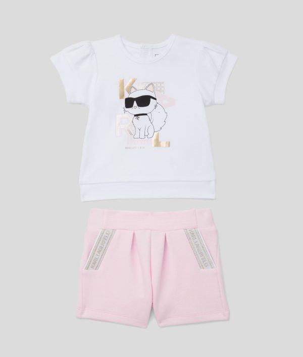 Karl Lagerfeld, Ensemble T-shirt Et Short Ikon Pour Bébés, unisex, Blanc/Rose, Taille: L9M