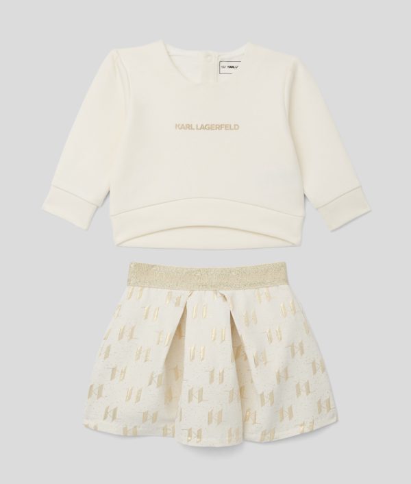 Karl Lagerfeld, Ensemble T-shirt Et Jupe Kl Monogram Pour Bébés, unisex, Blanc/Or, Taille: L9M