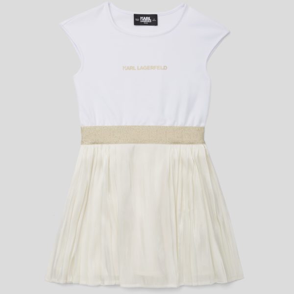 Karl Lagerfeld, Robe De Soirée Plissée Pour Filles, unisex, Blanc Cassé, Taille: L8Y