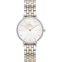 Daniel Wellington DW Montre 28mm Petite Lumine Bezel 5-Link Two-Tone MOP Silver