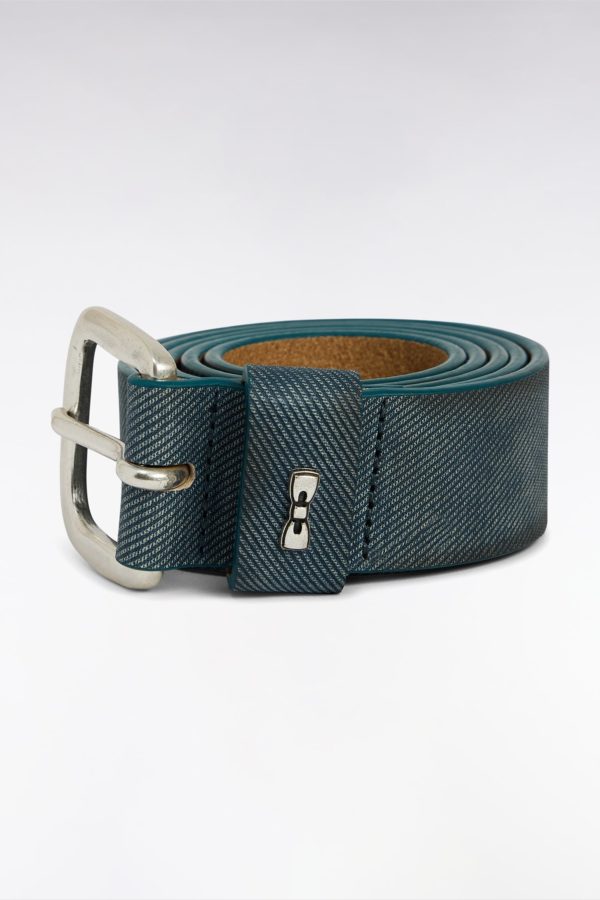 Ceinture En Croûte De Cuir Gris Effet Denim Eden Park