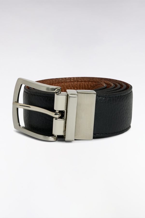 Ceinture En Cuir Lisse Réversible Noir Et Marron Eden Park