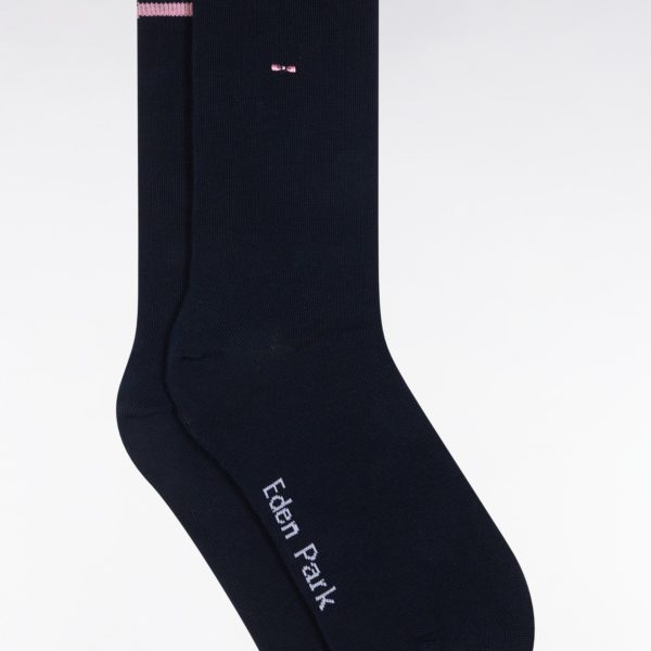 Chaussettes En Coton Stretch Mélangé Marine À Bordures Cerclées Eden Park
