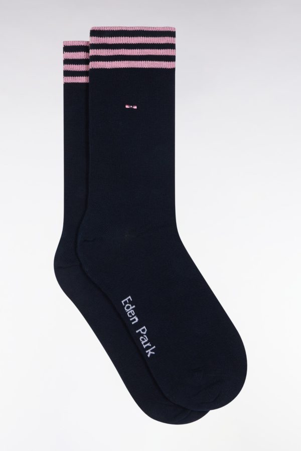 Chaussettes En Coton Stretch Mélangé Marine À Bordures Cerclées Eden Park