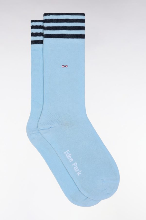 Chaussettes En Coton Stretch Mélangé Bleu Foncé À Bordures Cerclées Eden Park
