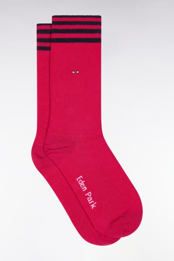 Chaussettes En Coton Stretch Mélangé Rose Fuchsia À Bordures Cerclées Eden Park