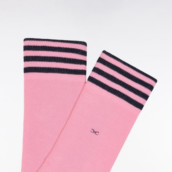 Chaussettes En Coton Stretch Mélangé Rose À Bordures Cerclées Eden Park