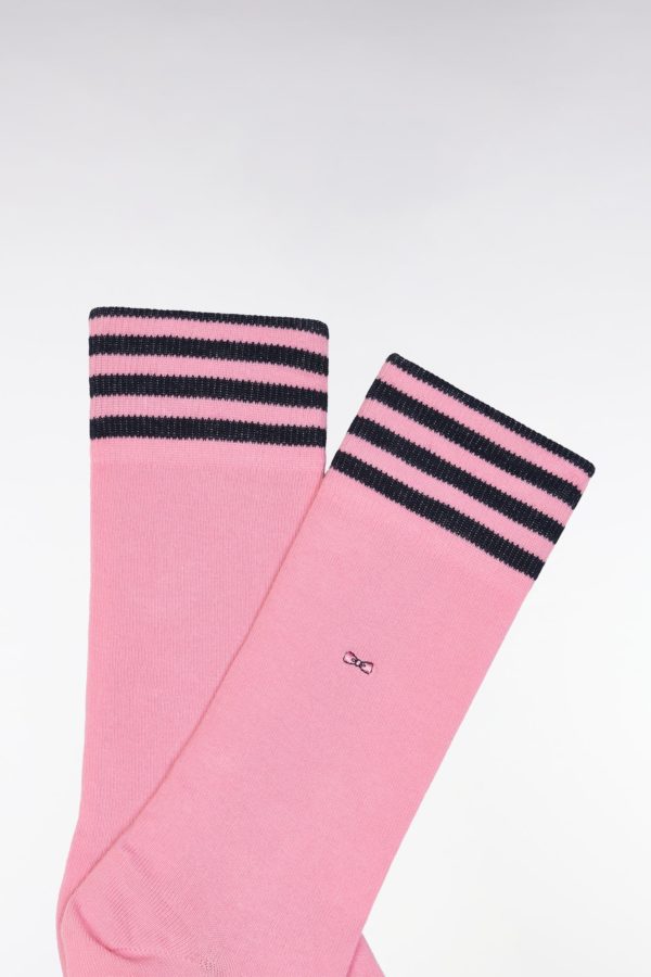 Chaussettes En Coton Stretch Mélangé Rose À Bordures Cerclées Eden Park