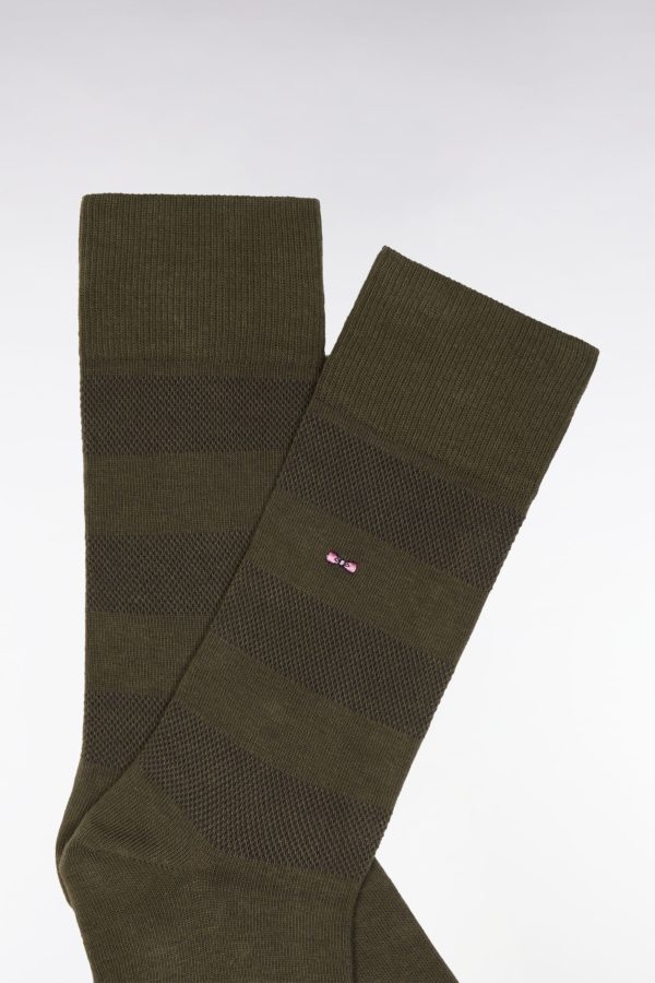 Chaussettes Cerclées En Coton Stretch Mélangé Kaki Eden Park