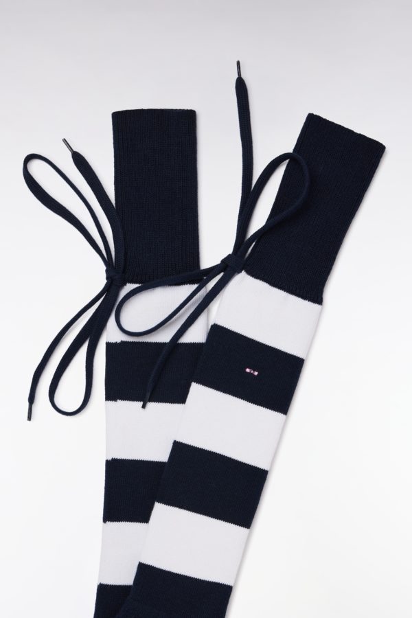 Chaussettes De Rugby Montantes Cerclées Marine Et Blanches Eden Park – Image 2