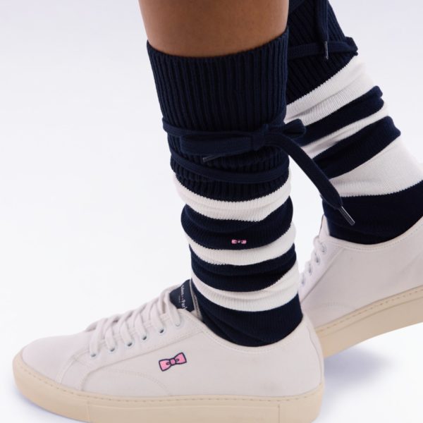 Chaussettes De Rugby Montantes Cerclées Marine Et Blanches Eden Park