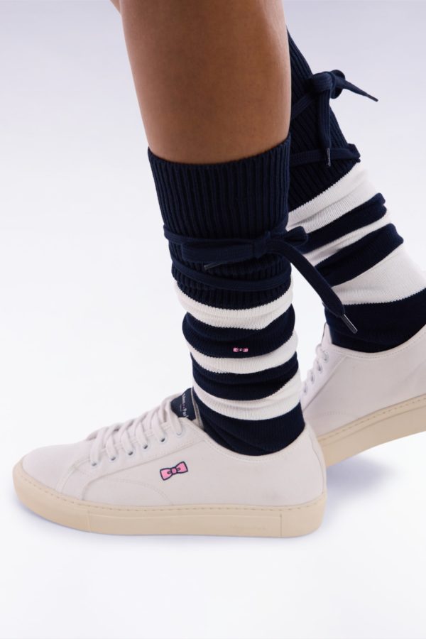 Chaussettes De Rugby Montantes Cerclées Marine Et Blanches Eden Park