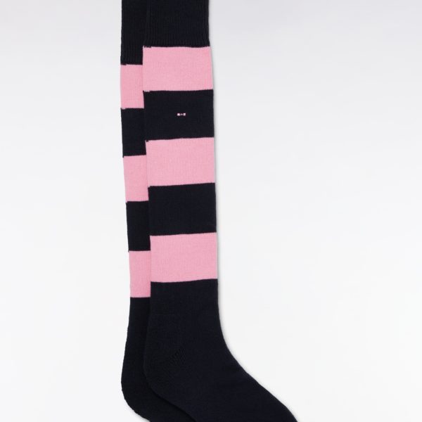 Chaussettes De Rugby Montantes Cerclées Roses Et Marine Eden Park