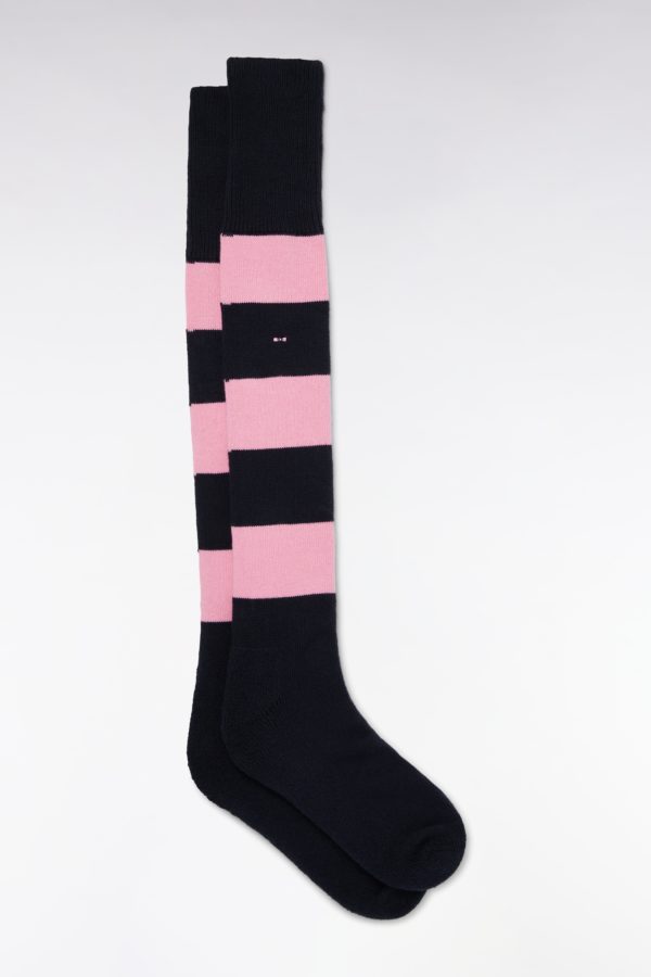 Chaussettes De Rugby Montantes Cerclées Roses Et Marine Eden Park