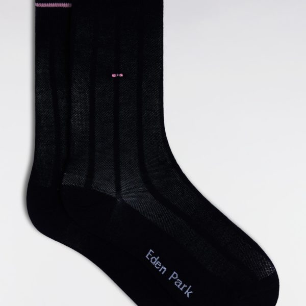 Chaussettes En Coton Stretch Mélangé Rayures Verticales Marine Eden Park