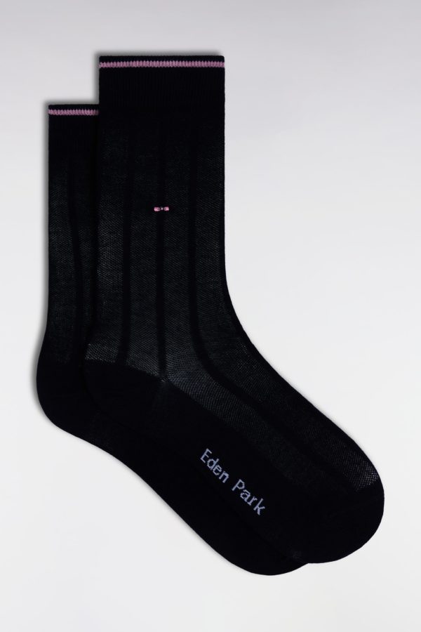 Chaussettes En Coton Stretch Mélangé Rayures Verticales Marine Eden Park