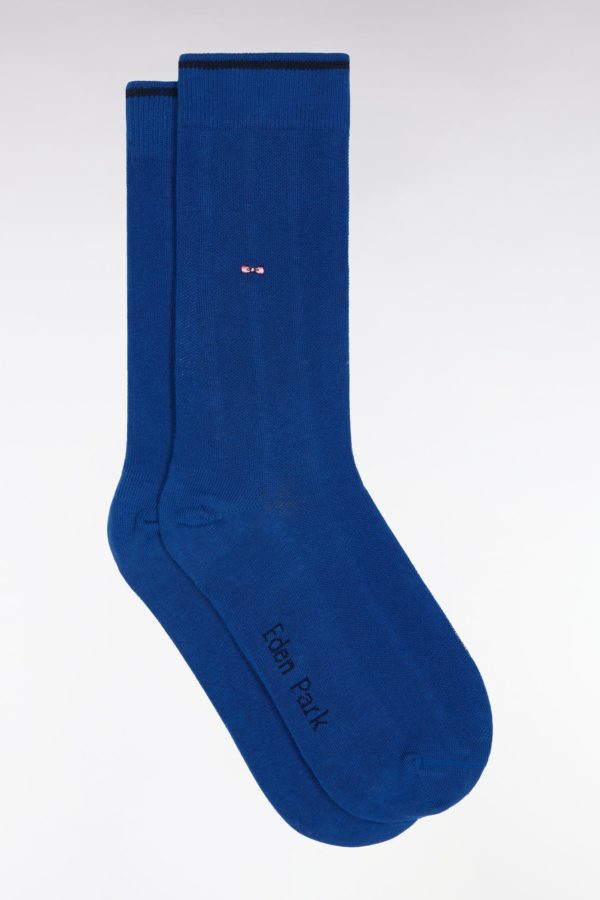 Chaussettes En Coton Stretch Mélangé Rayures Verticales Bleues Eden Park