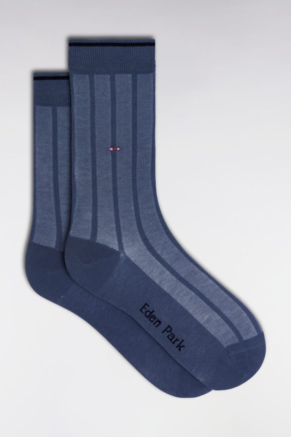 Chaussettes En Coton Stretch Mélangé Rayures Verticales Grises Eden Park