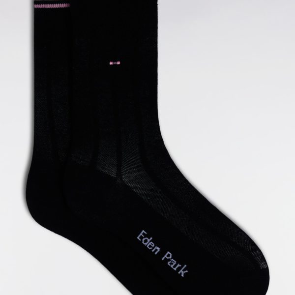 Chaussettes En Coton Stretch Mélangé Rayures Verticales Noires Eden Park
