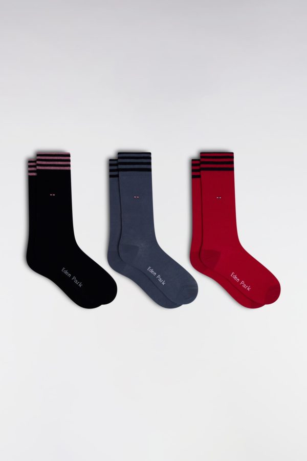 Lot De 3 Paires De Chaussettes Marine Fuchsia Et Grises En Coton Stretch Mélangé Eden Park