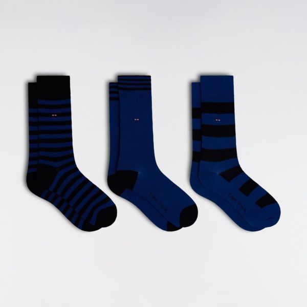 Lot De 3 Paires De Chaussettes Cerclées Marine Et Bleues En Coton Stretch Mélangé Eden Park