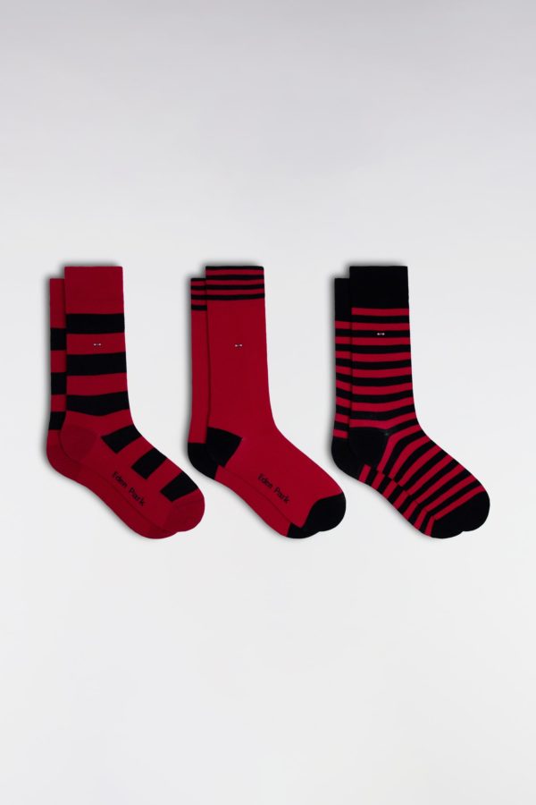 Lot De 3 Paires De Chaussettes Cerclées Marine Et Fuchsia En Coton Stretch Mélangé Eden Park