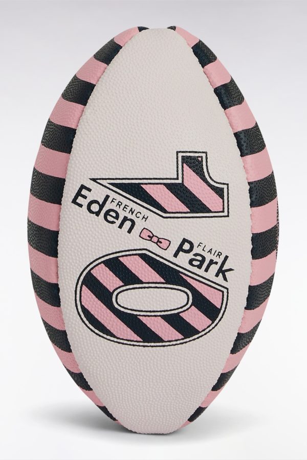 Ballon De Rugby En Caoutchouc Cerclé Rose Et Marine Eden Park