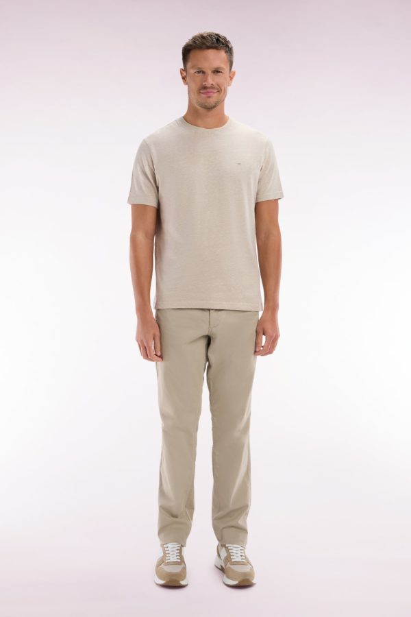 Pantalon Chino Sans Plis En Coton Stretch Beige Coupe Droite Eden Park
