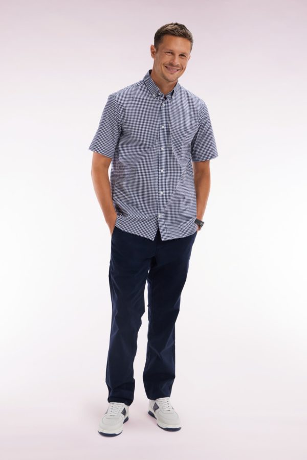 Pantalon Chino Sans Plis En Coton Stretch Marine Coupe Droite Eden Park – Image 2